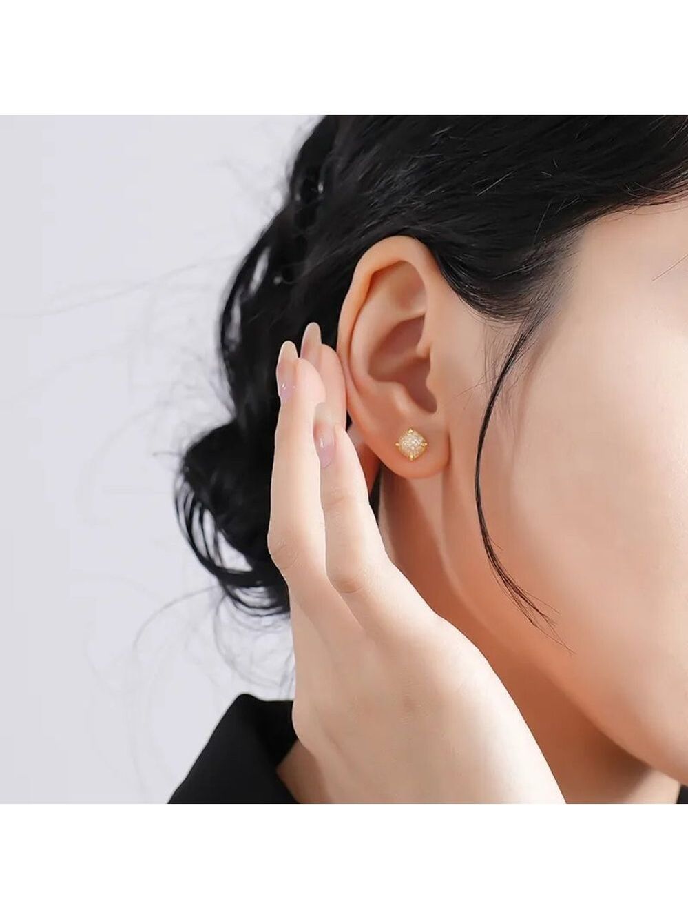 18k Yellow Gold over 925 Sterling Silver CZ Accent Micro-Pavé Stud Earrings - Picture 5 of 6